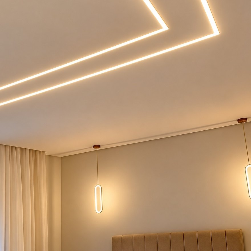 Forro com linhas de luz — Design contemporâneo no quarto